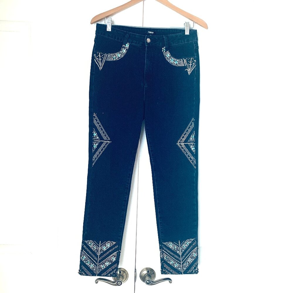 JEANS Heavily Embellished Dark Wash High Waisted Size 8